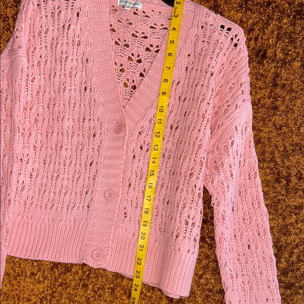 Woven Heart Blush Open-Knit Cardigan - Picture 4 of 7